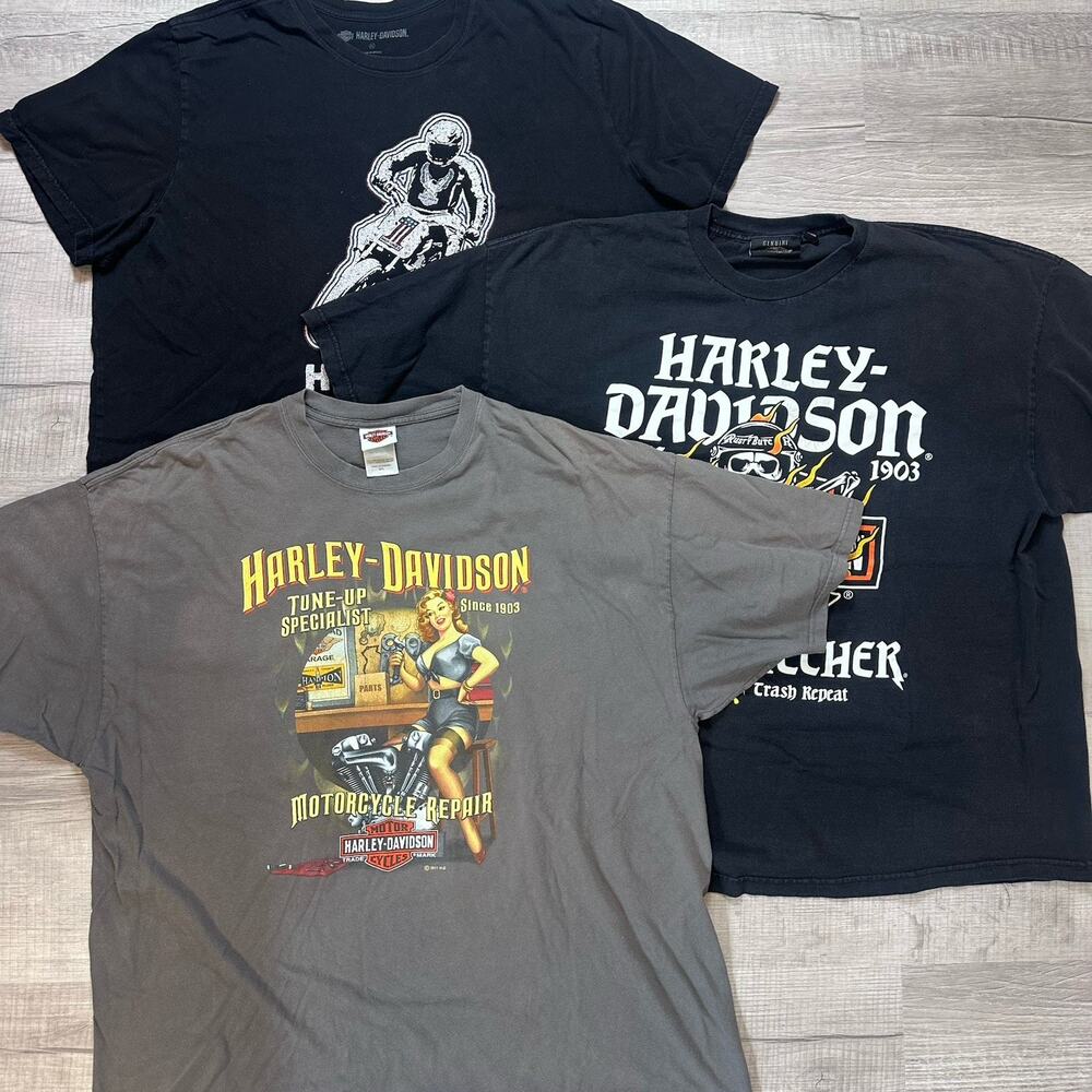 Harley Davidson Men's T-Shirts Lot of 3 Size 3XL Graphic Logo Biker Bar & Shield